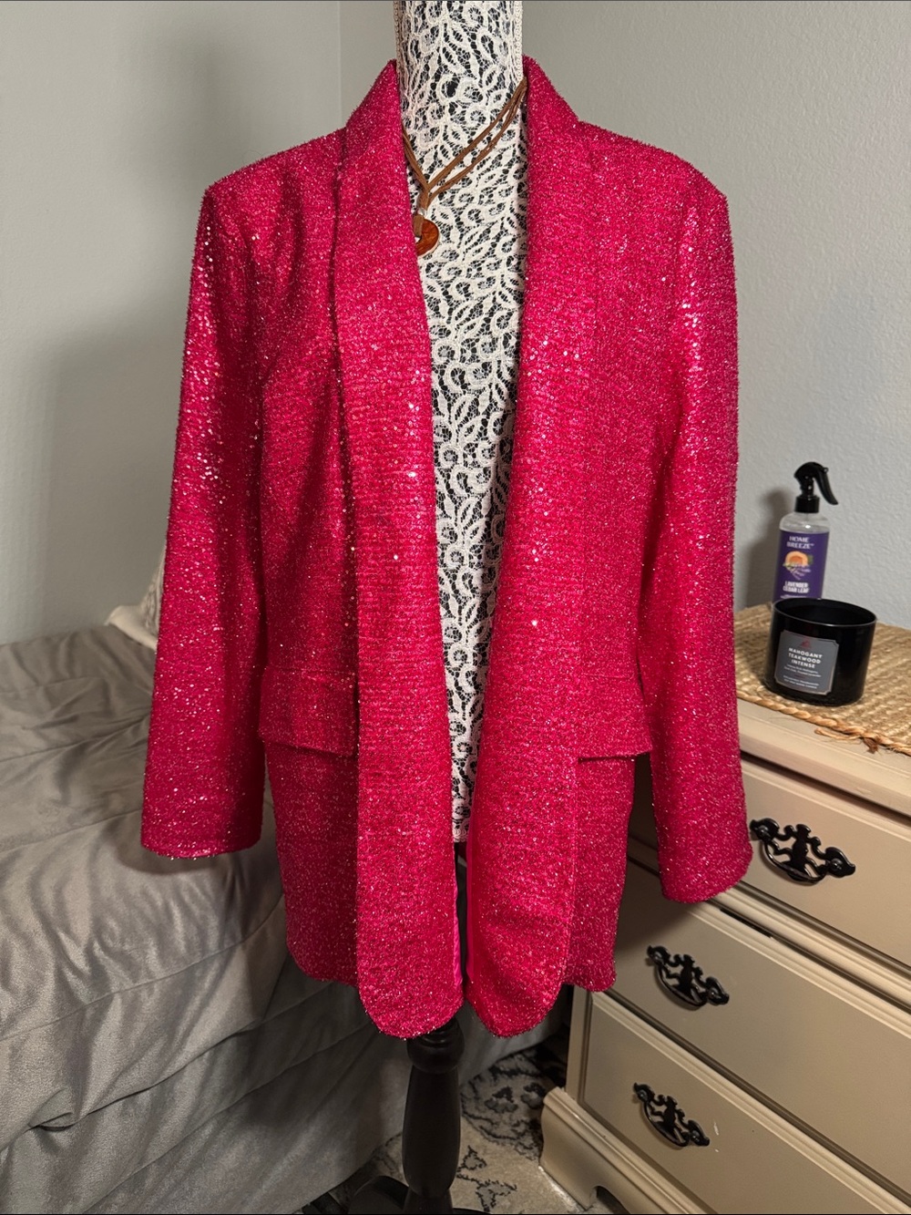 Kate & Mallory womens Sparkling sequence Fuchsia Women's Blazer Sz XL